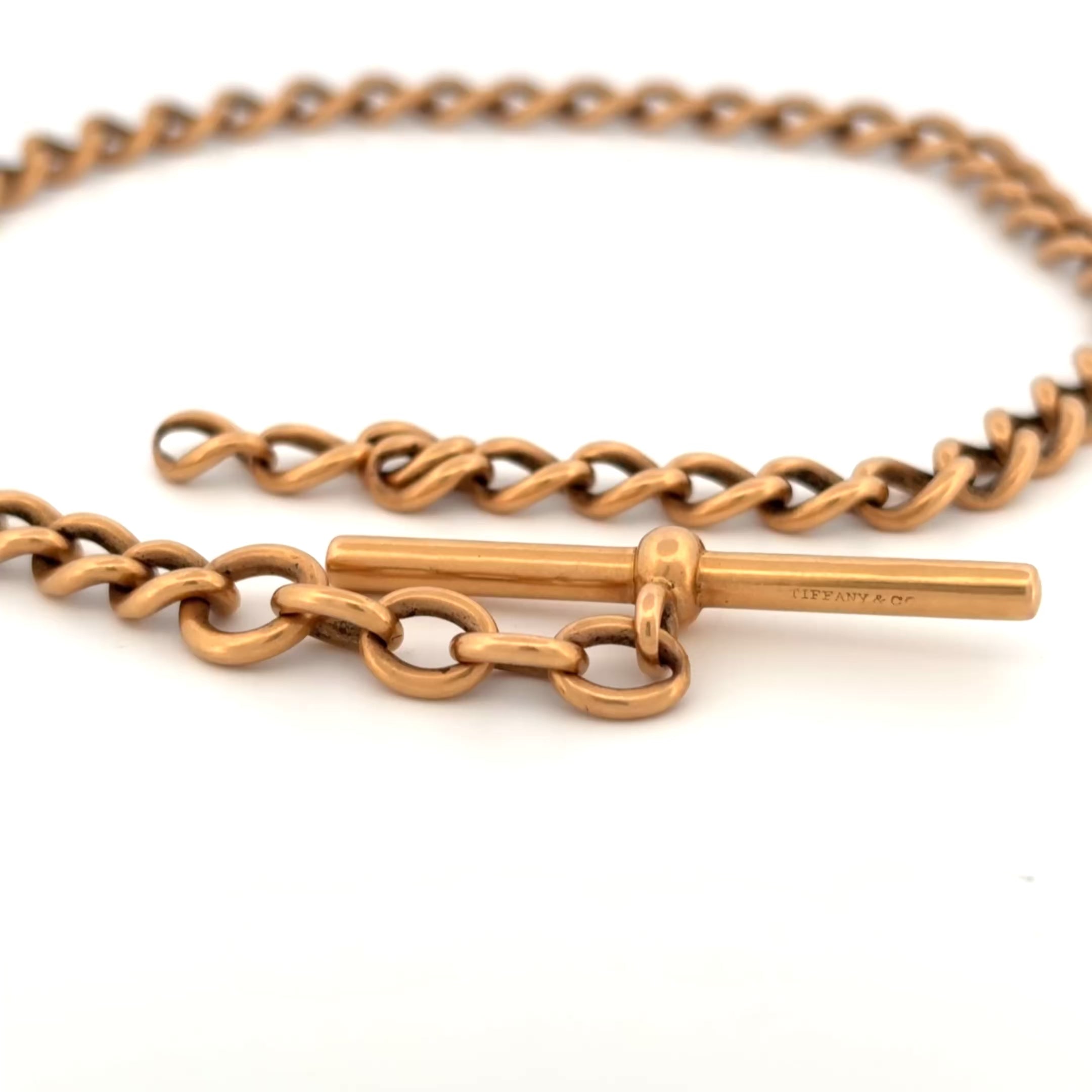 Tiffany & Co. Antique 18K Rose Gold Watch Chain with Signed T-Bar, 14"