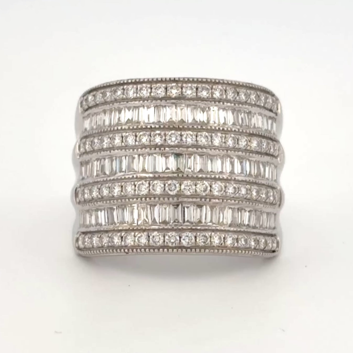 EFFY Wide 7 Row Diamond Baguette Band 14k White Gold, Approx 2.14ctw