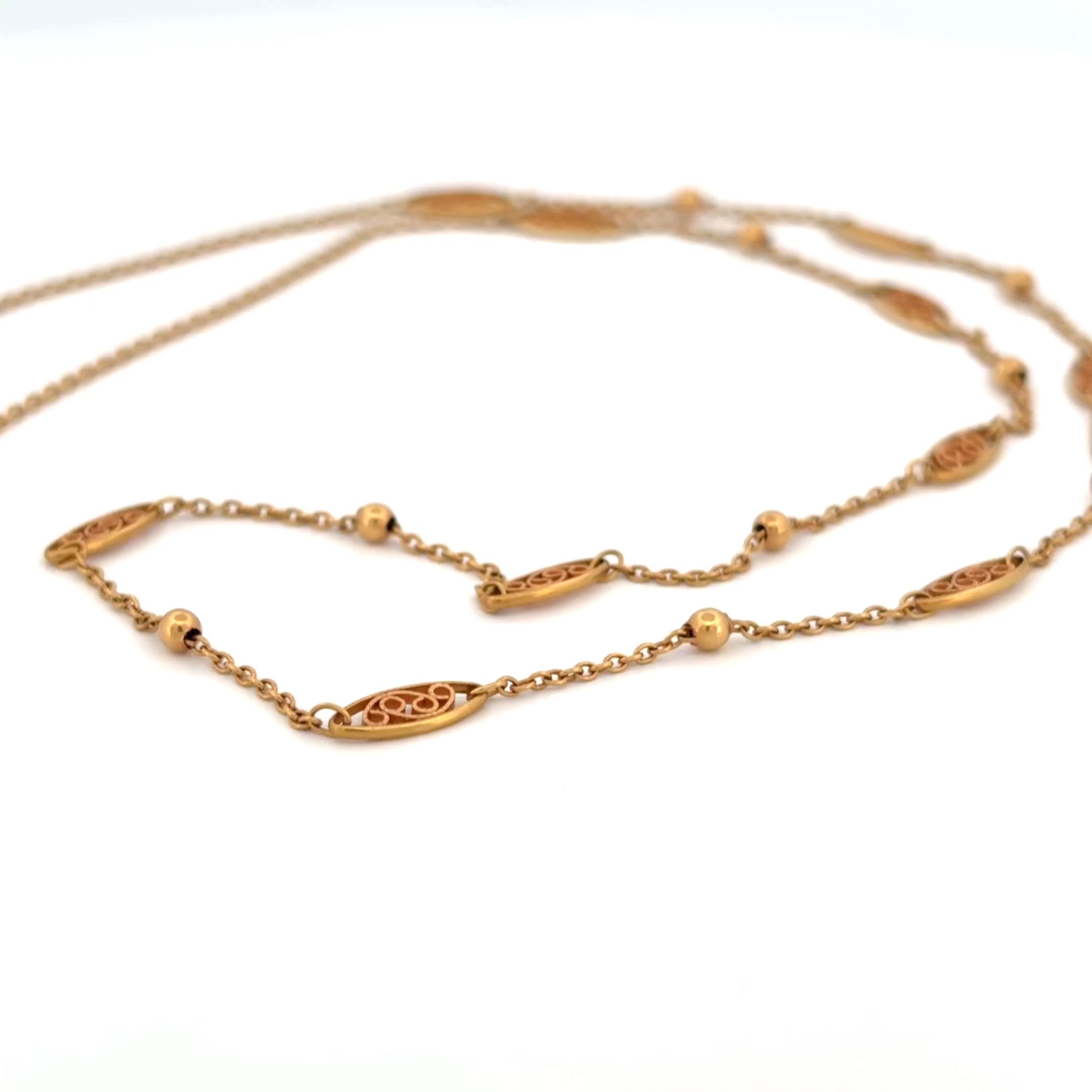 Antique French 18k Yellow Gold Chain Necklace 21" Belle Epoque, ca. 1910