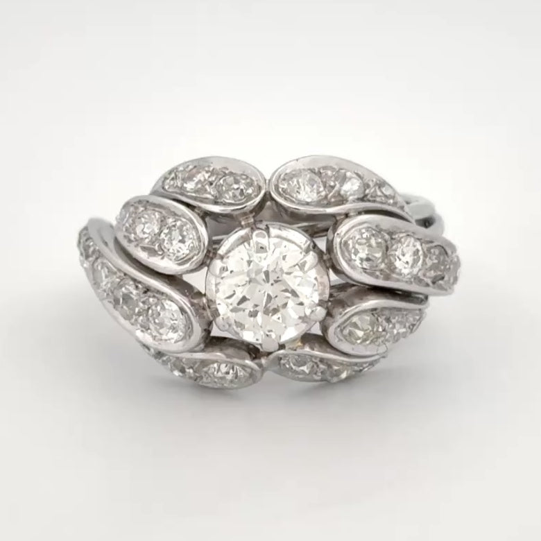 Vintage Mid-Century Diamond Cocktail Ring ~2.52ctw 18k White Gold