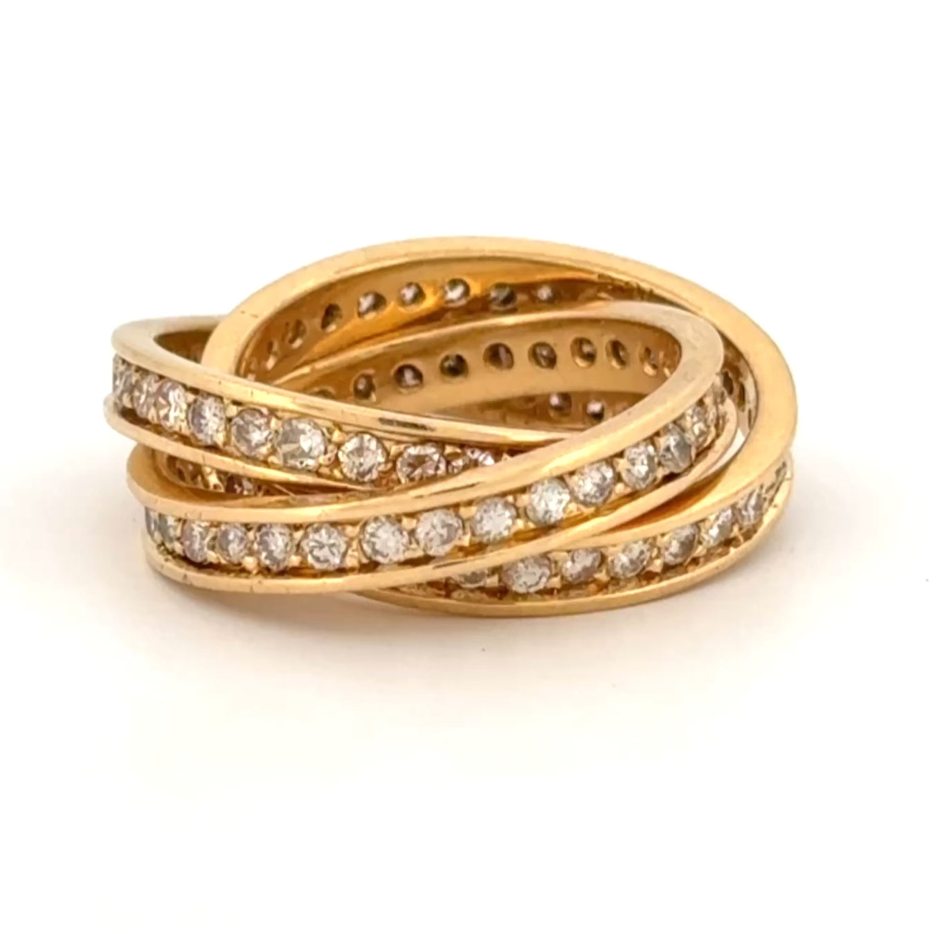 Trinity Diamond Eternity Rolling Band Ring 18k Yellow Gold, 2.21ctw