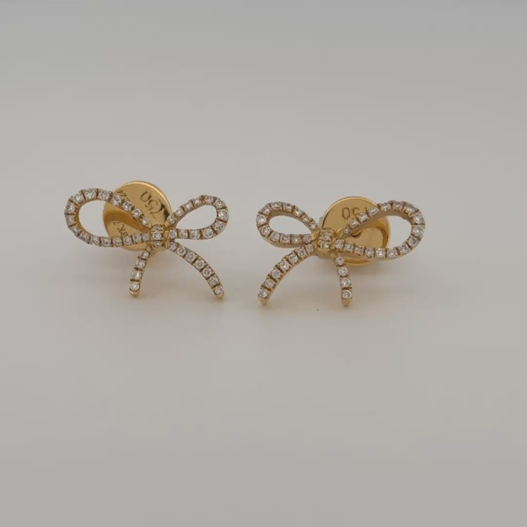 Estate Bow Diamond Earrings 0.24ctw 18k Yellow Gold