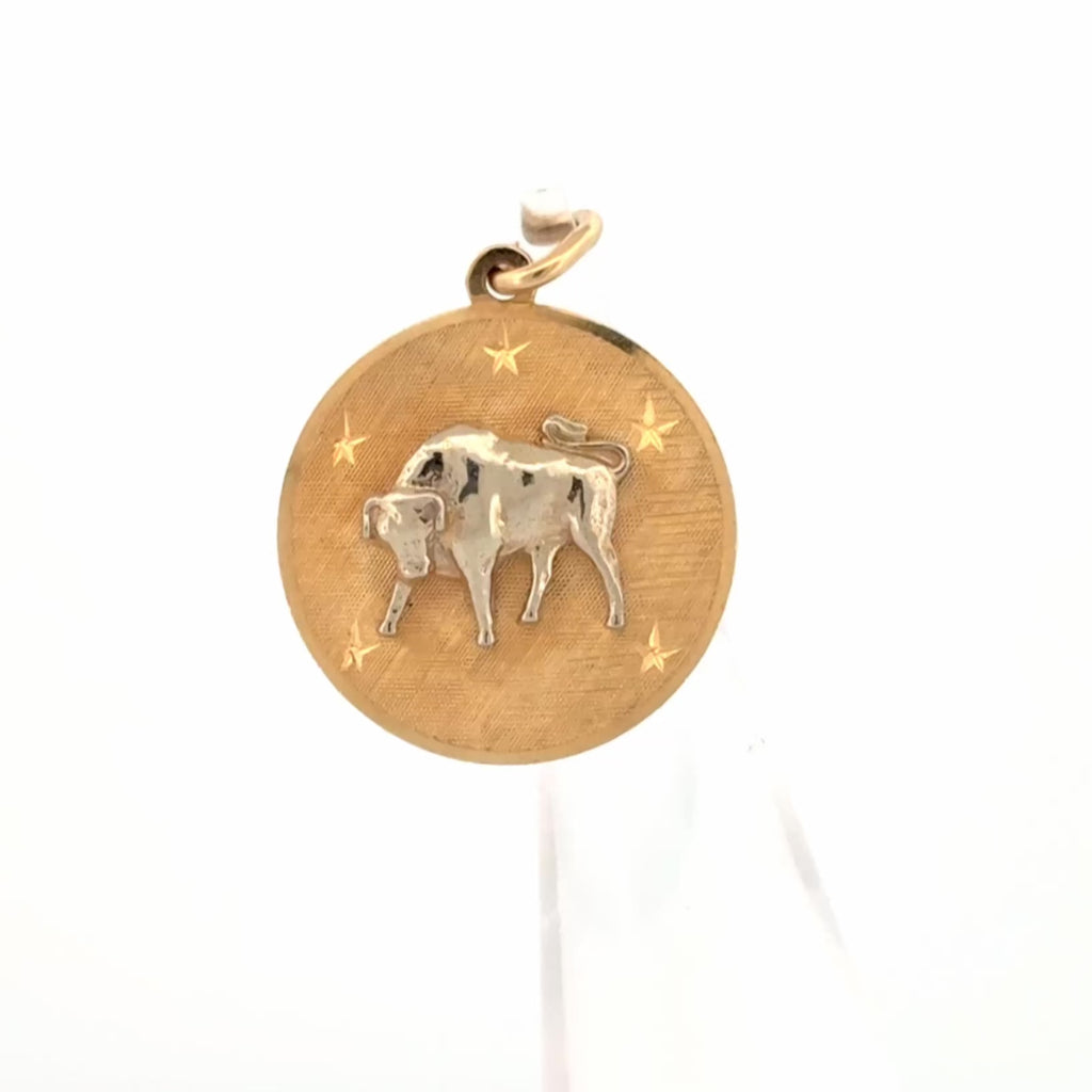 Vintage Taurus Zodiac Pendant 14k Gold - David E Trabich - High Relief