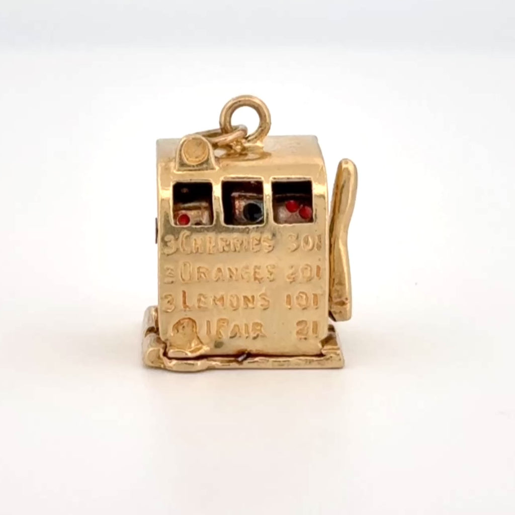 Vintage Slot Machine 14k Gold Charm Pendant - Functional