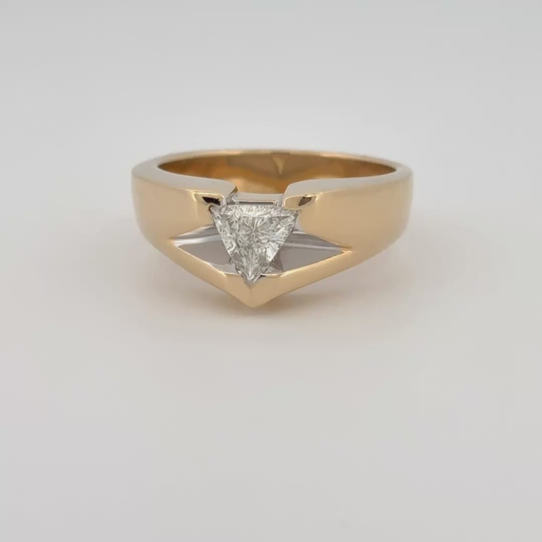 Men’s Diamond Ring in 14K Yellow Gold, 0.90ct Trillion Cut