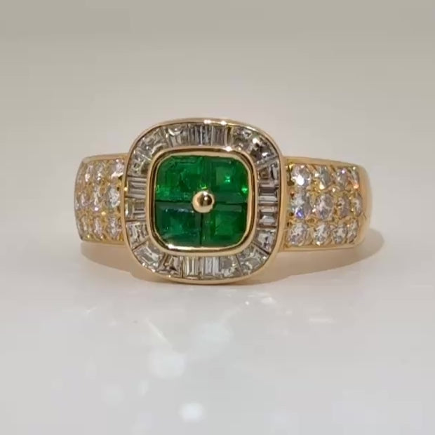 Estate Boucheron Emerald & Diamond 18k Yellow Gold Ring