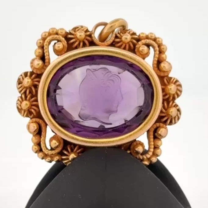 Antique Victorian Amethyst Mercury Cameo Pendant 14k Yellow Gold