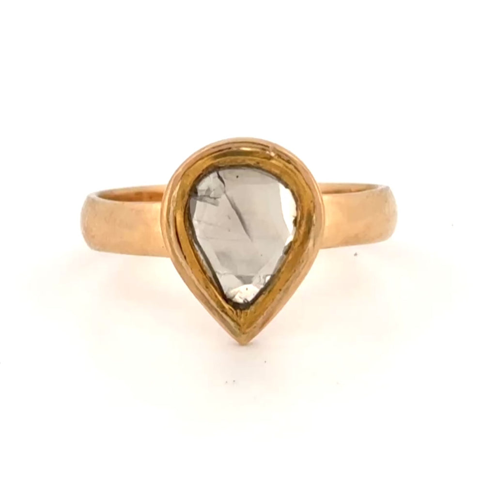 Pear Shape Rose Cut Bezel Set Diamond Solitaire 18k 4.0g