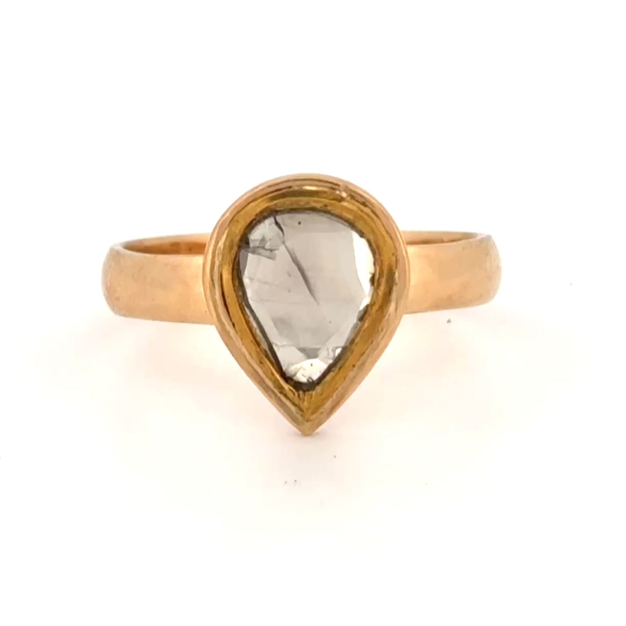 Pear Shape Rose Cut Bezel Set Diamond Solitaire 18k 4.0g