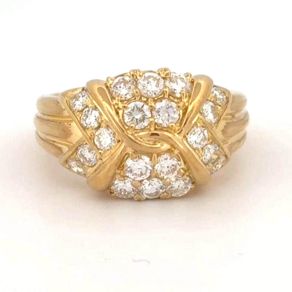 Estate Pavé Diamond Cluster Ring, 18k Yellow Gold 1.03ctw, Hideko