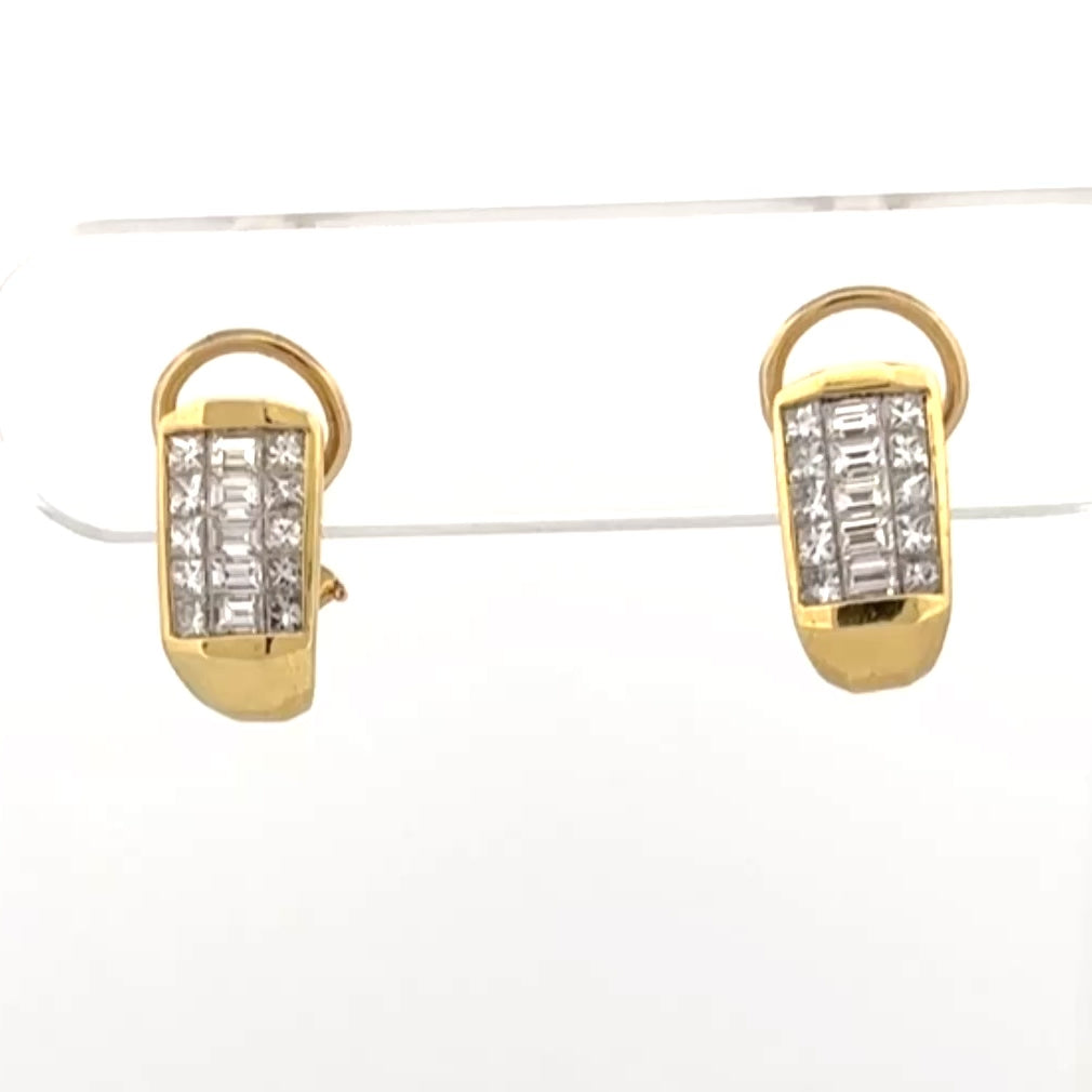 Estate Diamond Half Hoop 18k Yellow Gold Earrings, 2.00ctw F VS