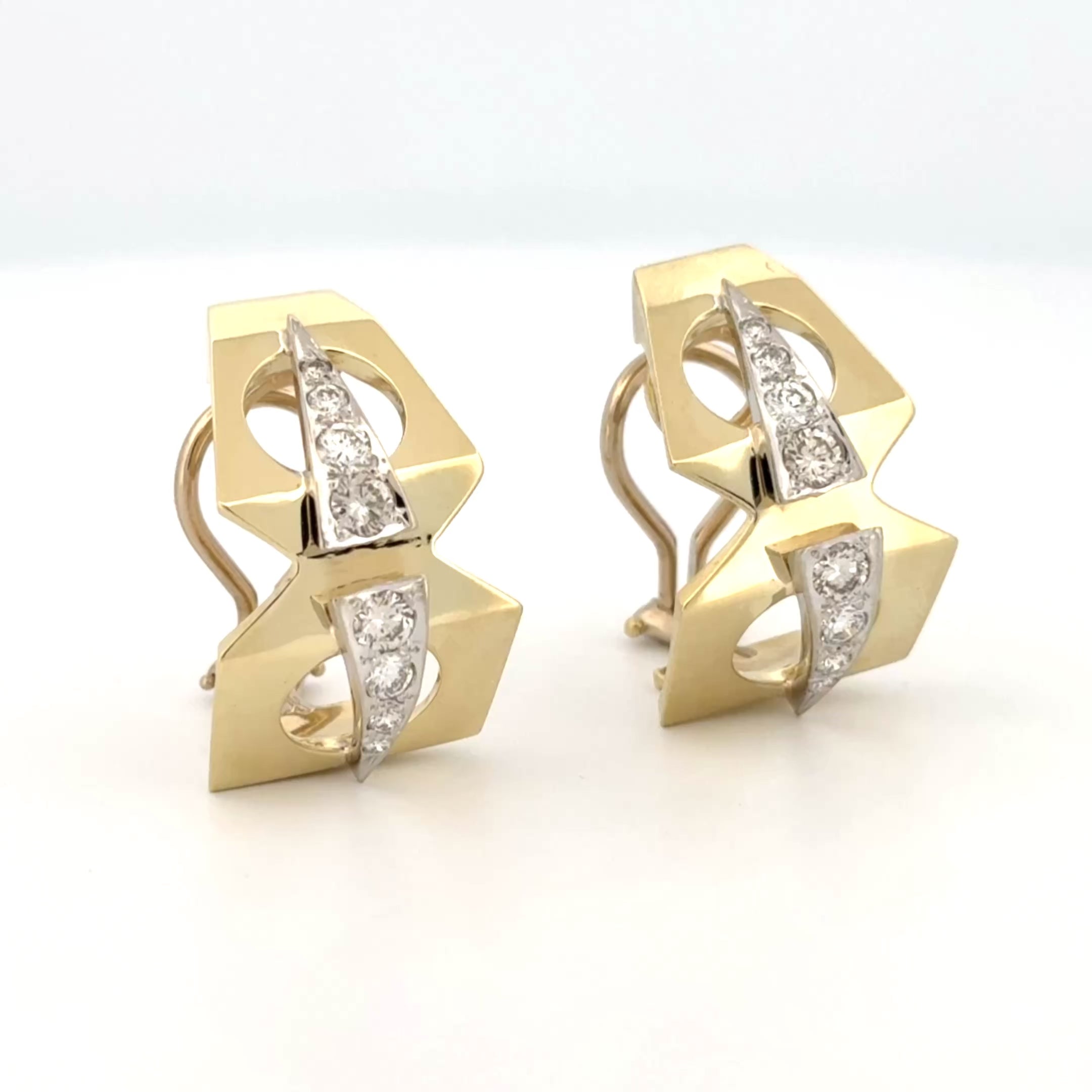 Mid-Century Atomic 14k Diamond Demi-Hoops