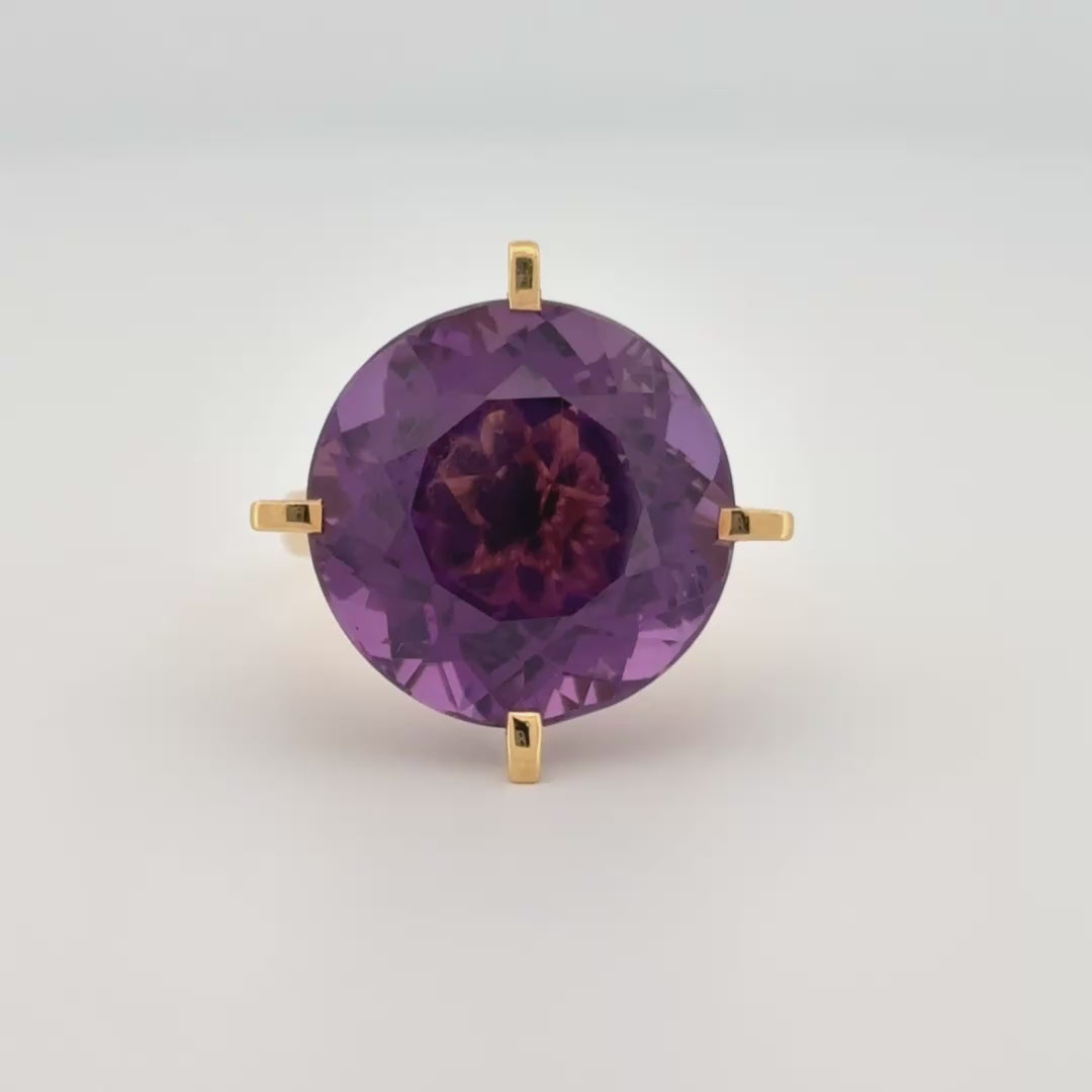 Large Amethyst Solitaire Cocktail Ring 18k Yellow Gold