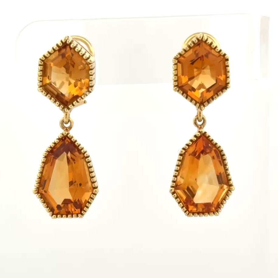 Estate Large Citrine Drop Earrings in 18k Yellow Gold