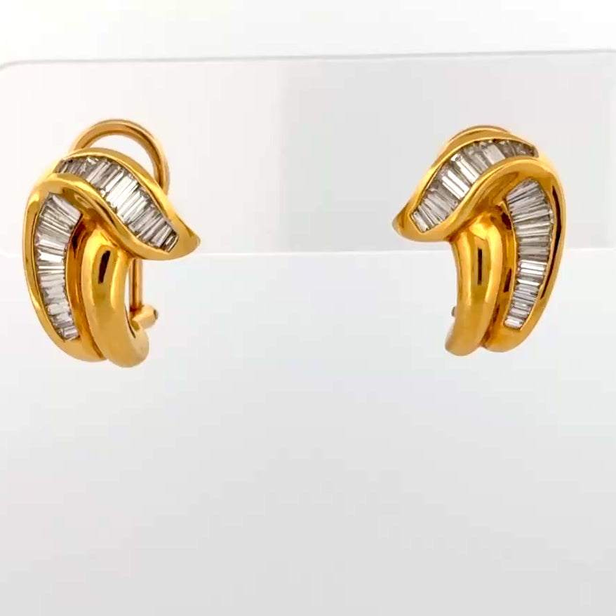 Estate 1.25ctw Diamond Baguette Channel-Set 18k Yellow Gold Earrings