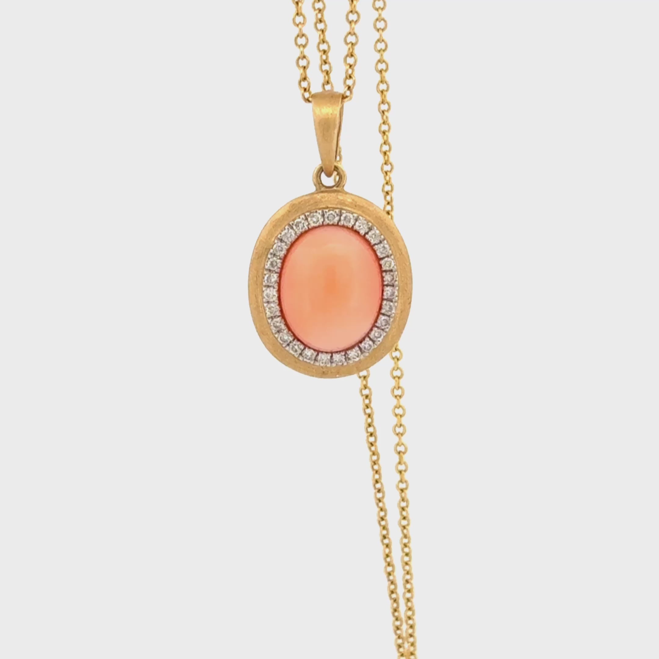Effy Coral Cabochon & Diamond Pendant Necklace Satin Finish 14k Yellow Gold