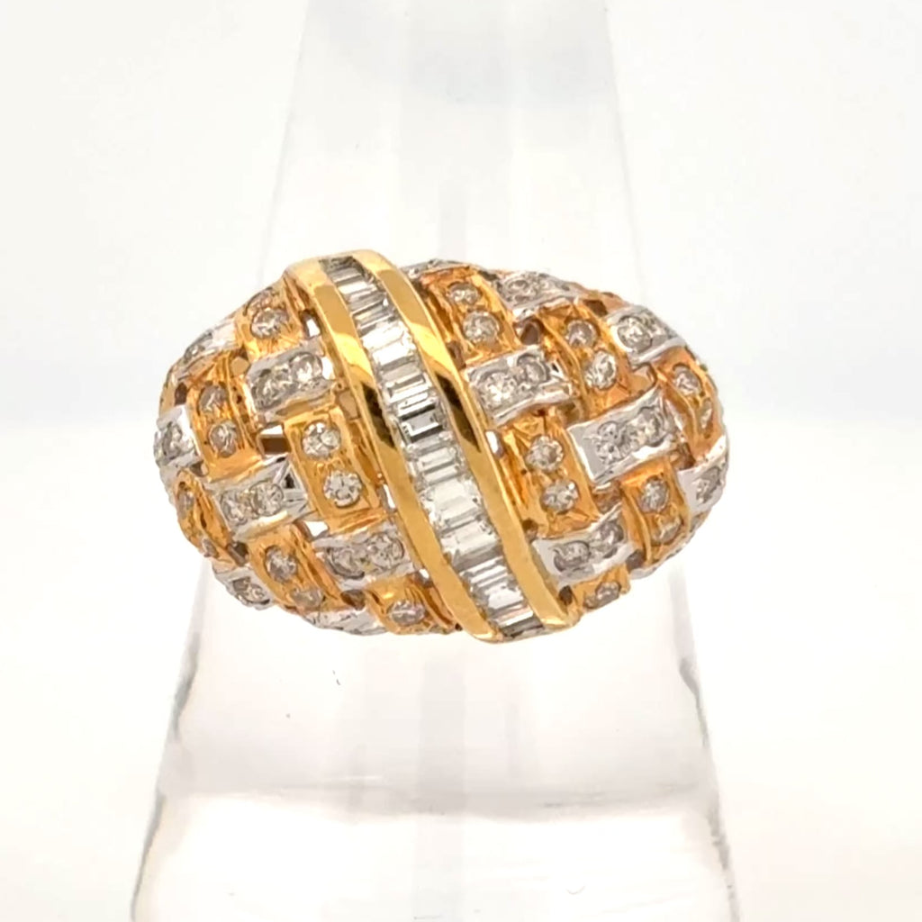 Basket Weave Ring 18k Yellow Gold Diamond