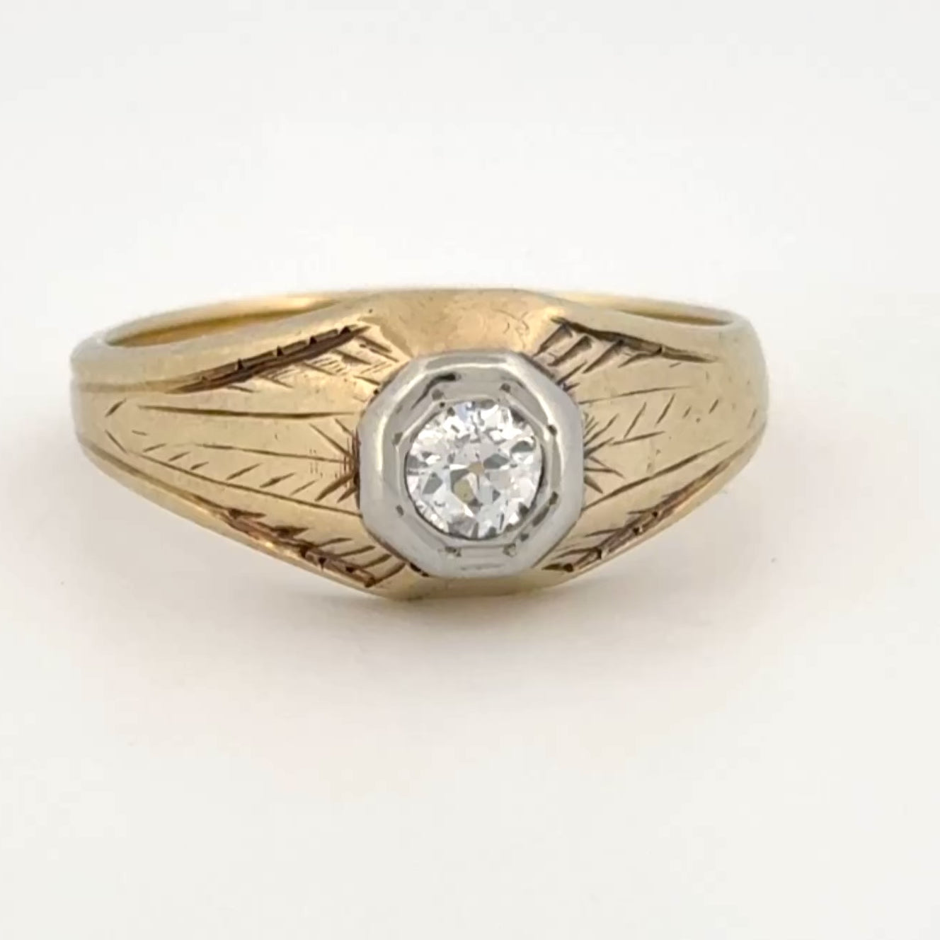 Vintage Art Deco Men's 14K Gold Old European Cut Diamond Solitaire Ring