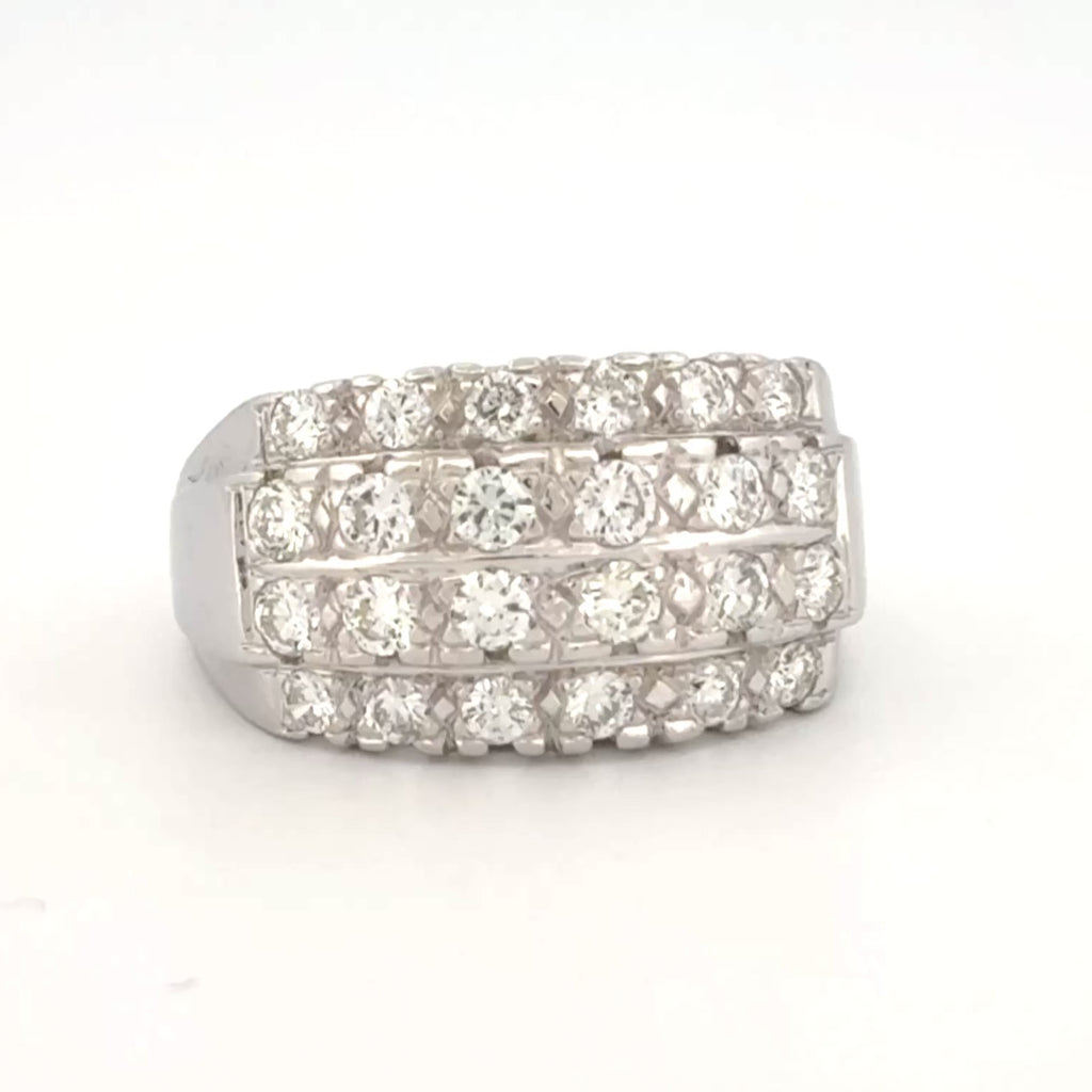 Neo-Vintage Diamond Cluster Ring in 14k White Gold – 1.34ctw