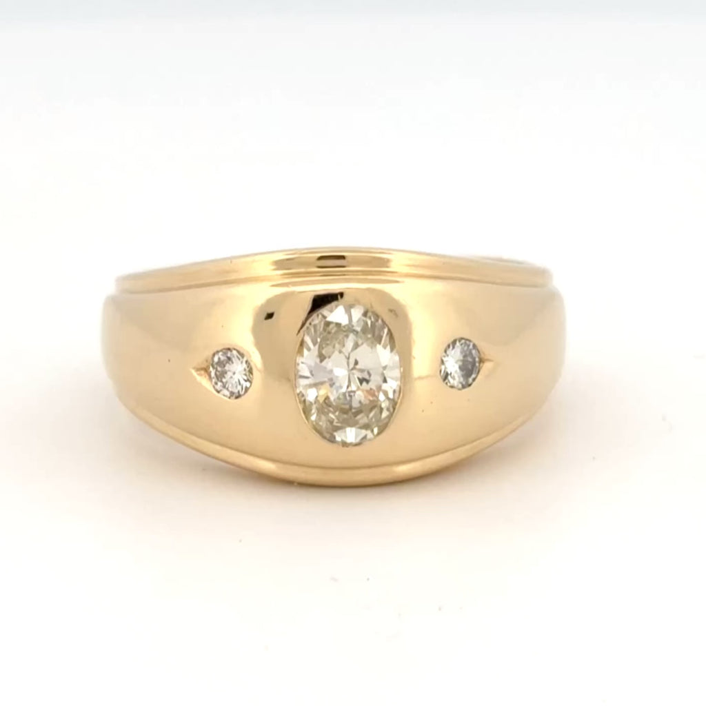 Vintage Oval Diamond Gypsy Ring 14k Yellow Gold, 1.14ctw
