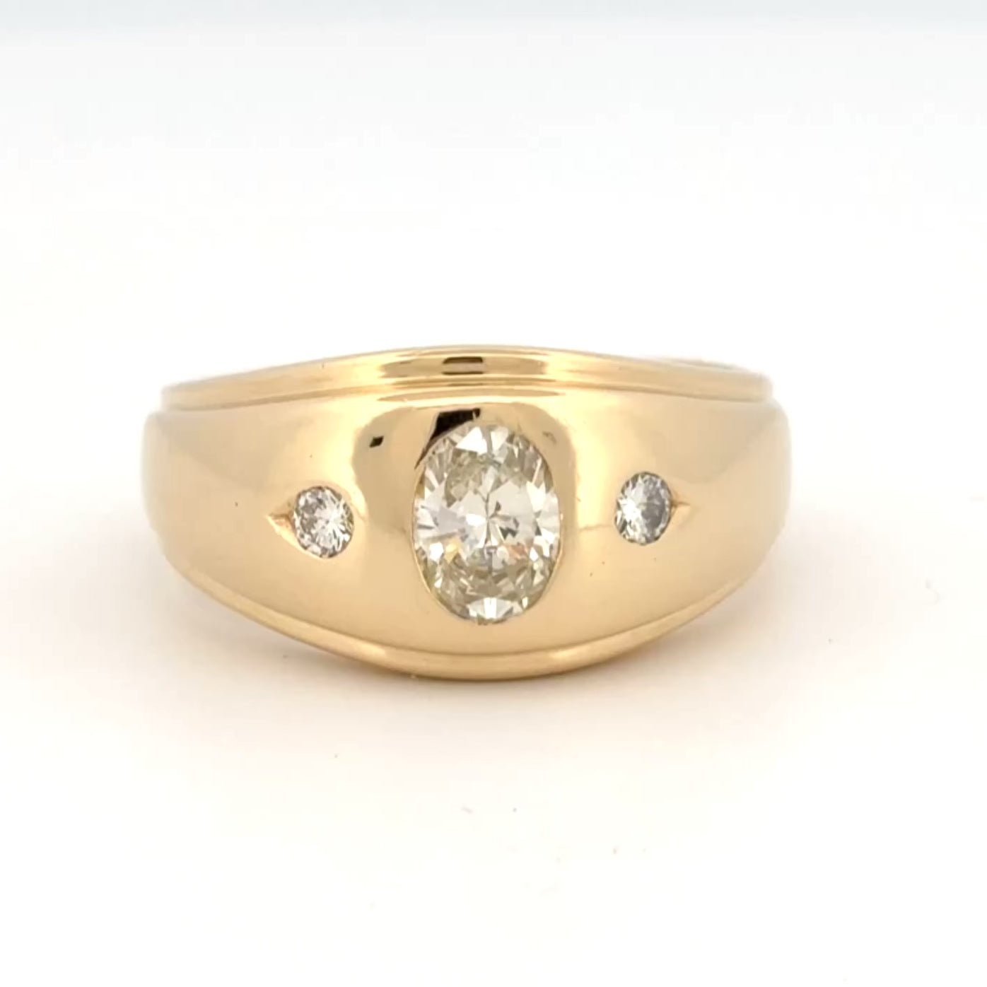 Vintage Oval Diamond Gypsy Ring 14k Yellow Gold, 1.14ctw