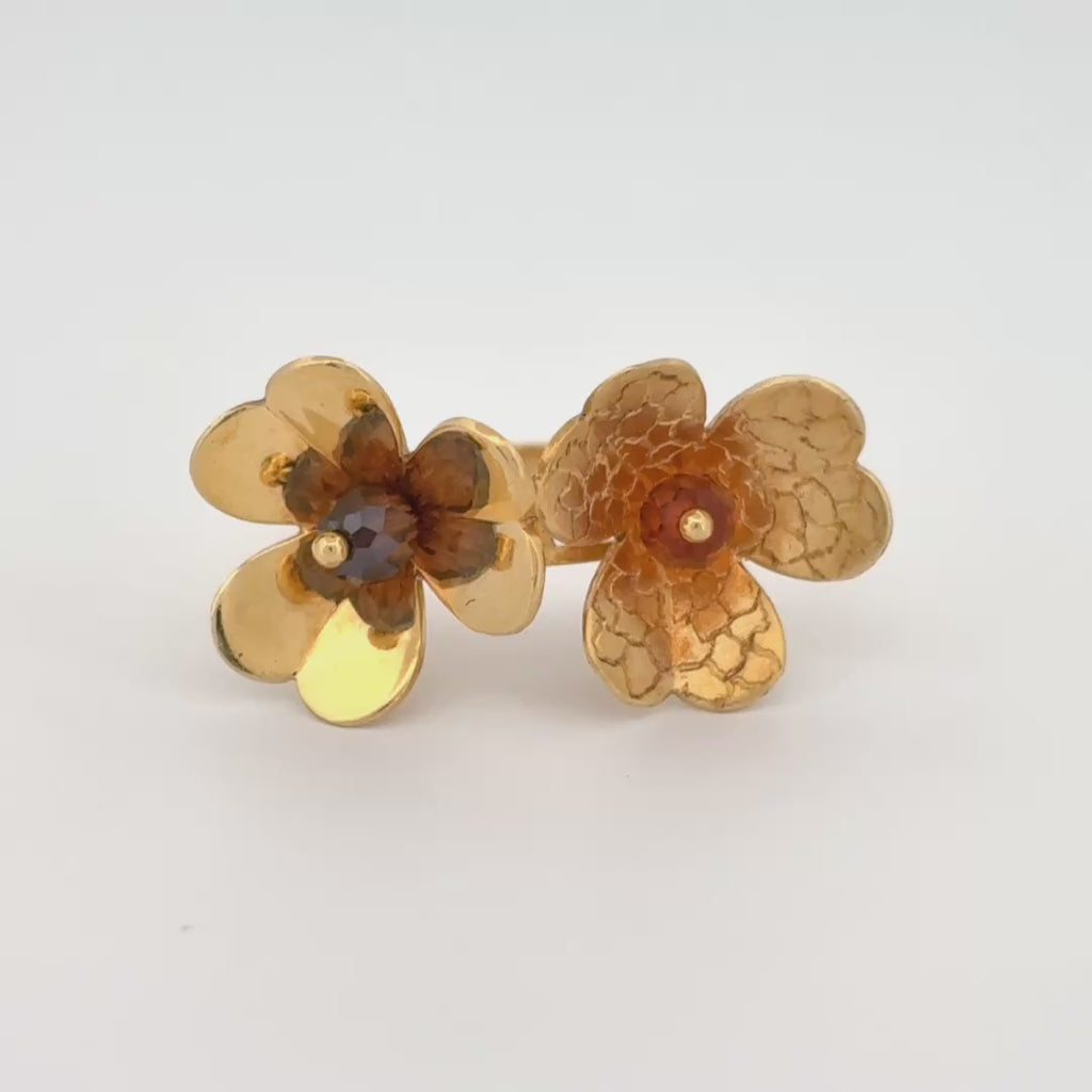 Double Flower 18k Yellow Gold Ring w/ Citrine