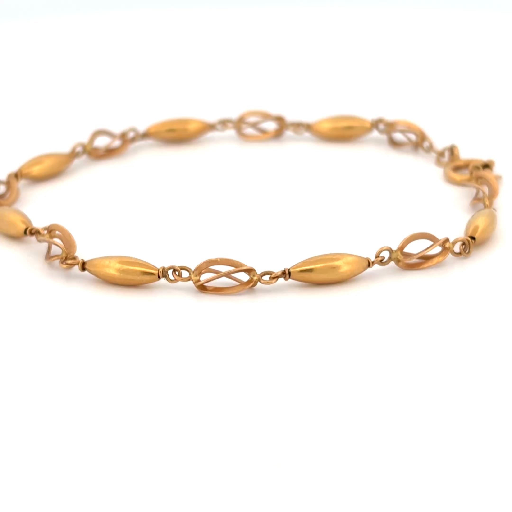 Portuguese 19K Yellow Gold Openwork Link Bracelet, Early 1980s