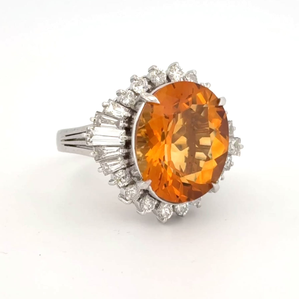 Estate 17.03ct Citrine & Diamond Platinum Cocktail Ring