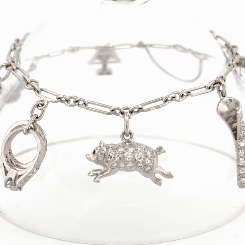 Vintage 1950s Platinum & Diamond Charm Bracelet