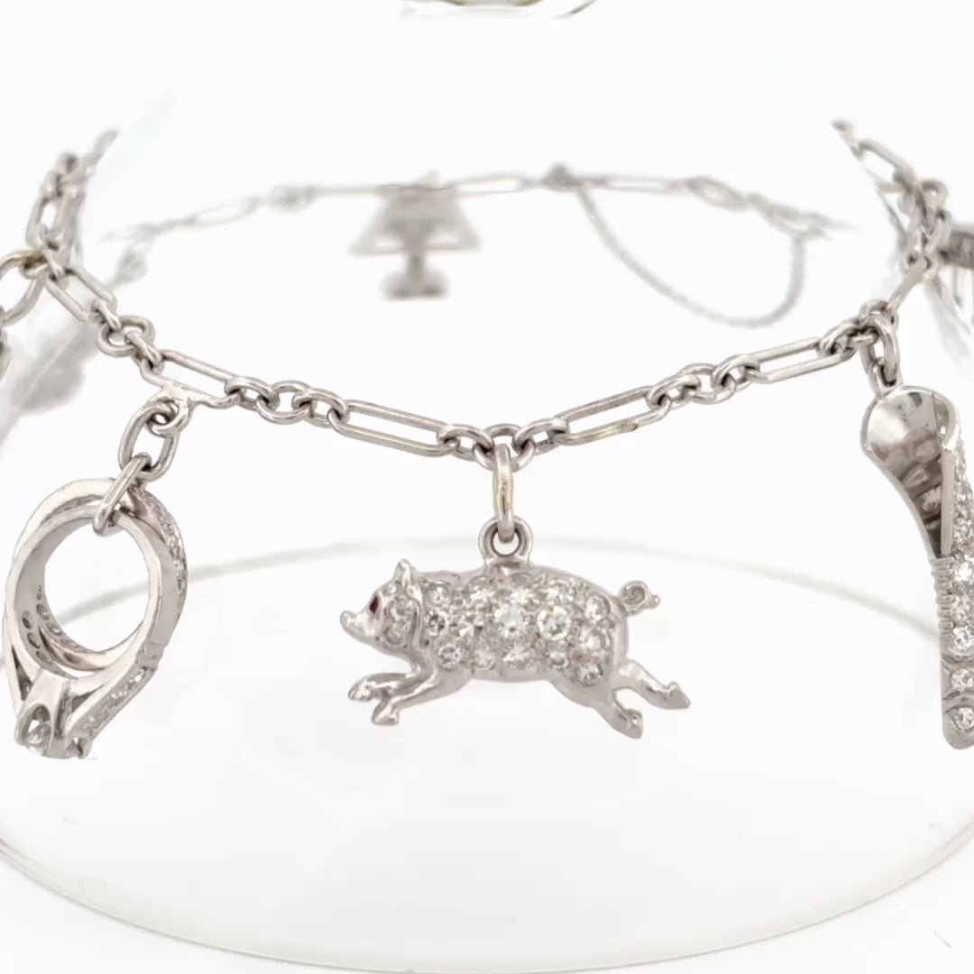 Vintage 1950s Platinum & Diamond Charm Bracelet