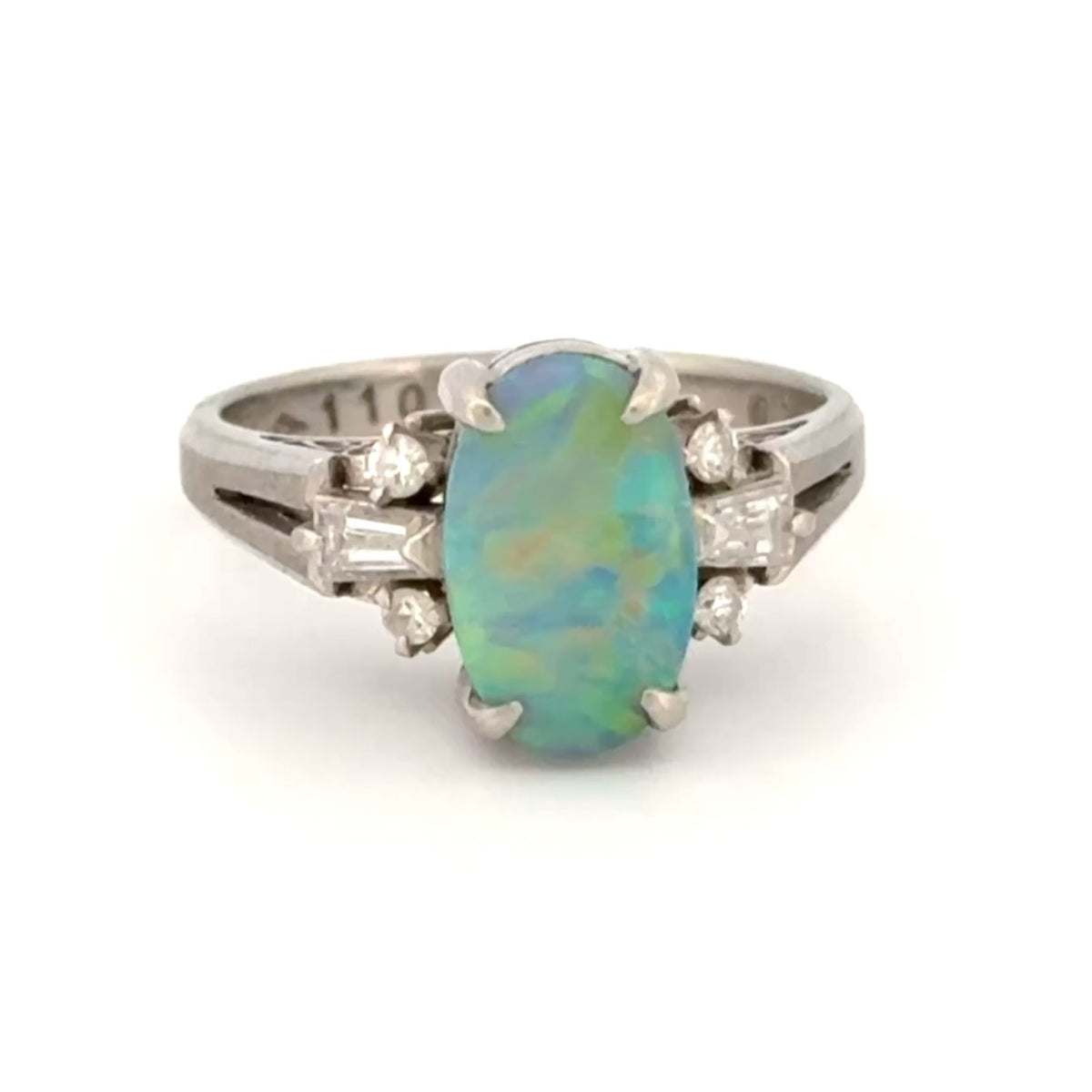 1.10ct Black Opal and 0.25ctw Diamond Platinum Ring
