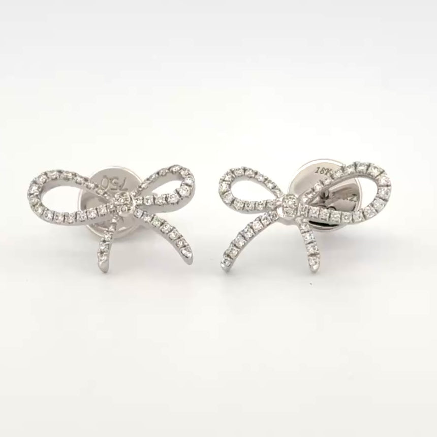 Estate Bow Diamond Earrings 0.23ctw 18k White Gold