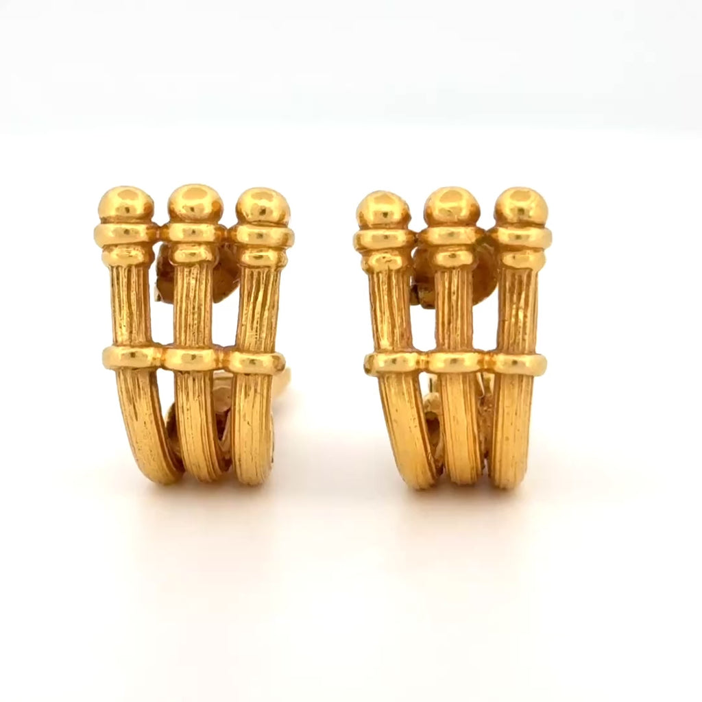 Vintage Mid-Century Architectural Column Earrings 18k Yellow Gold