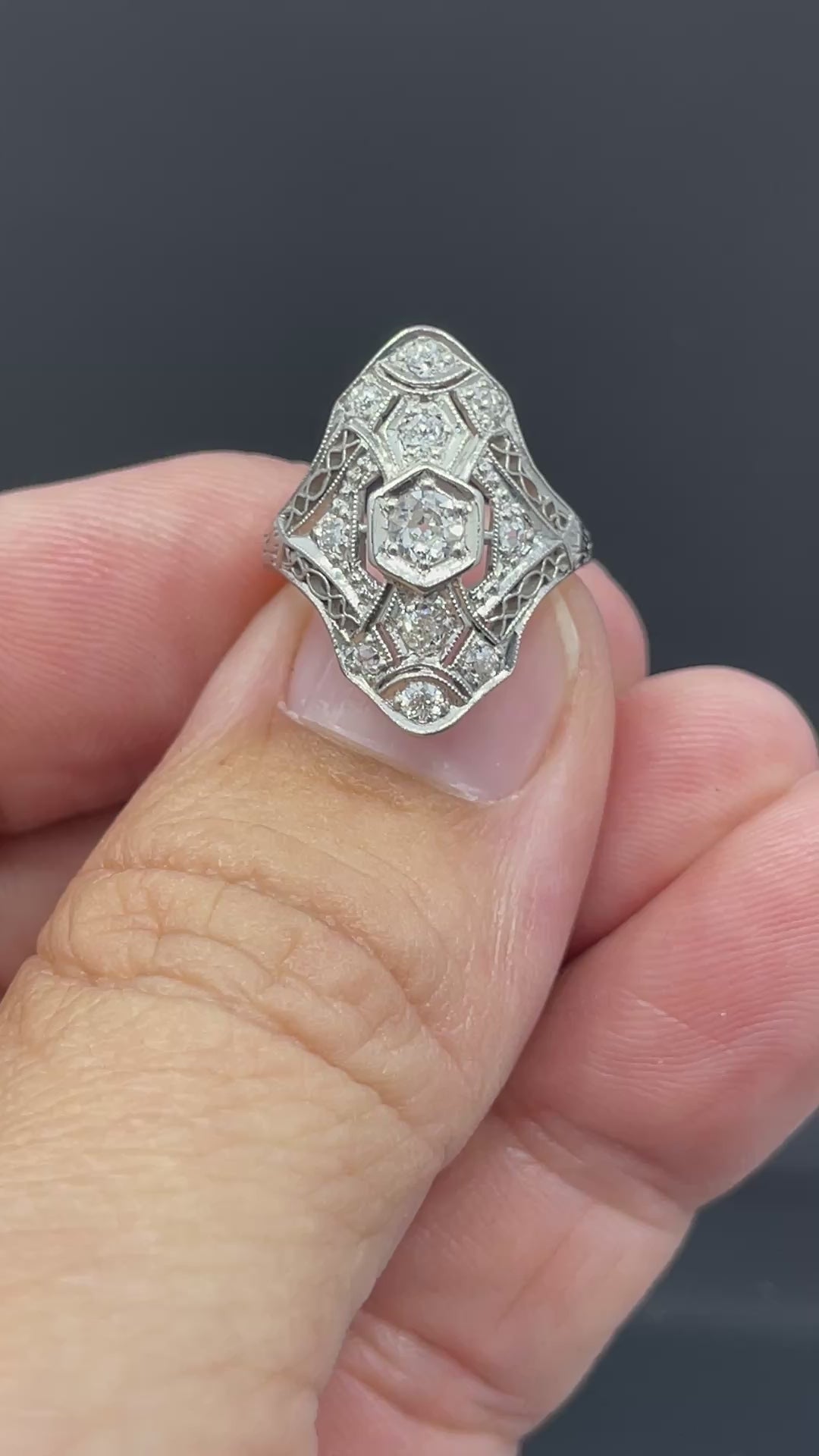 Antique Edwardian Platinum Filigree Diamond Ring
