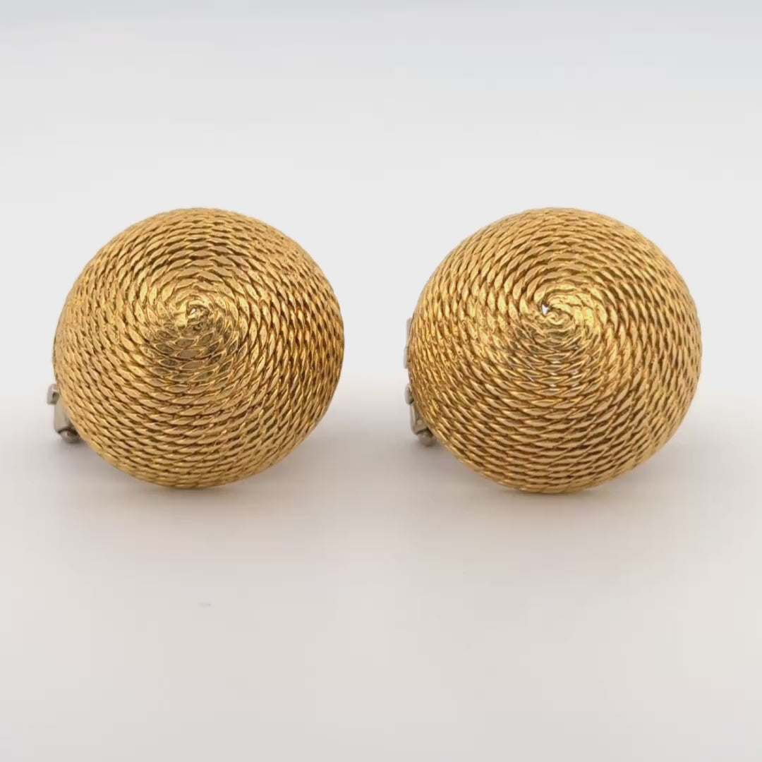 Vintage Rope Motif Dome Earrings 18k Yellow Gold - Italy