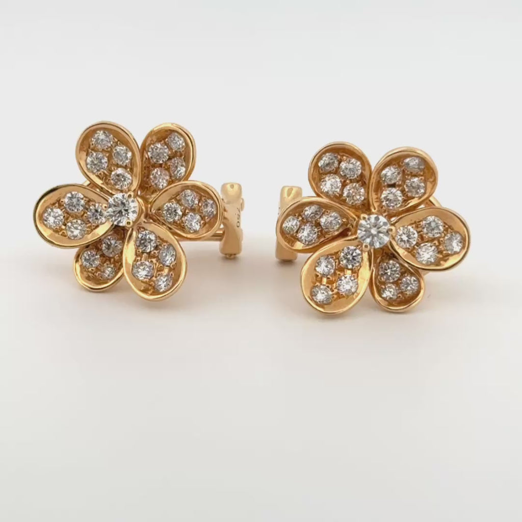 Estate Flower 18k Yellow Gold & Diamond Earrings 1.00ctw