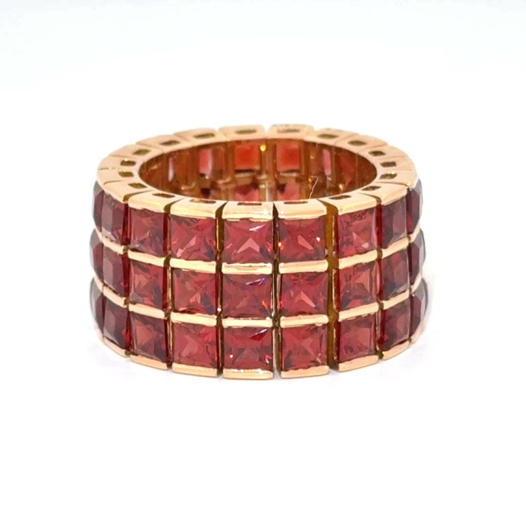 18k Gold Spessartite Garnet Wide Flexible Eternity Band Ring, 8.10ctw, Sz 6.5