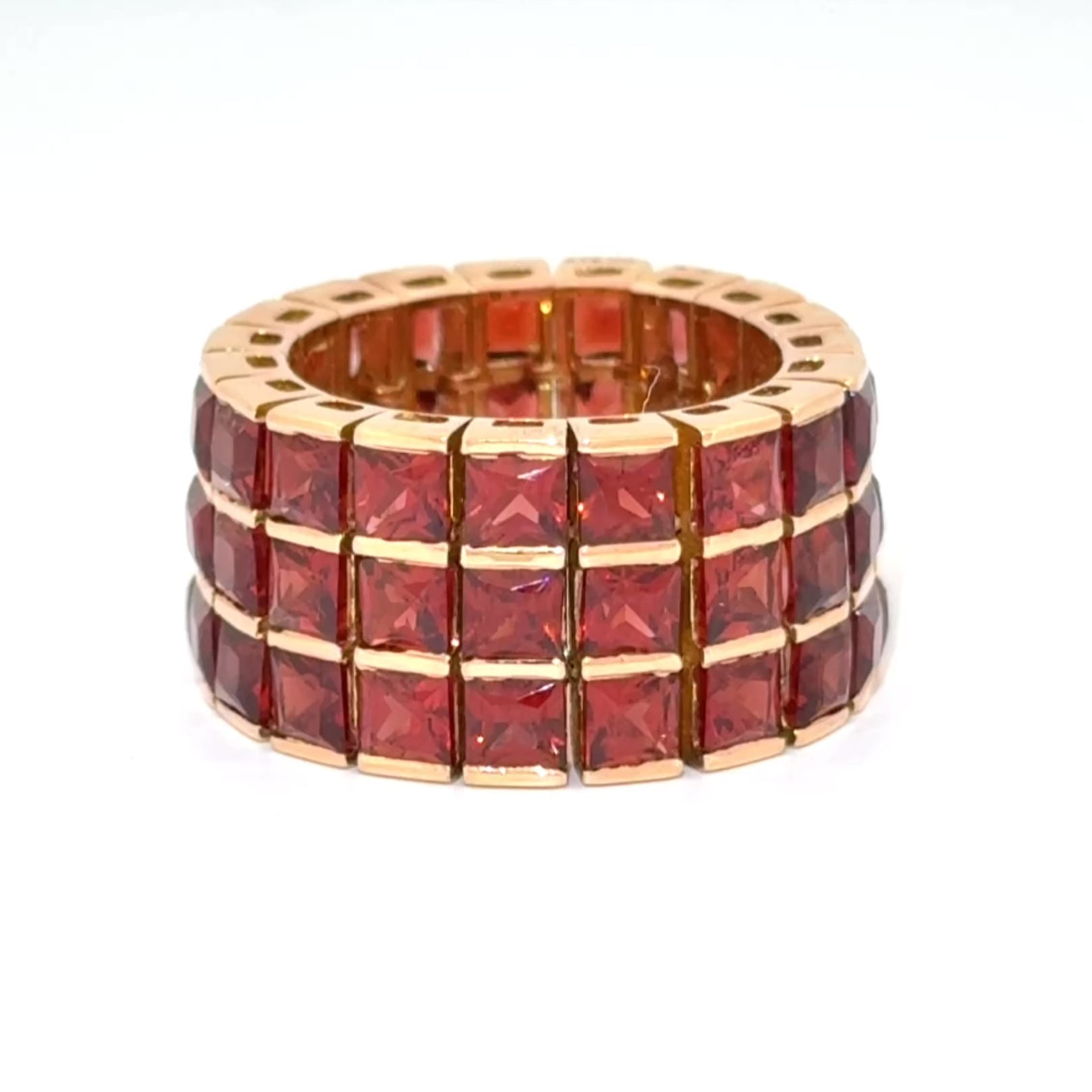 18k Gold Spessartite Garnet Wide Flexible Eternity Band Ring, 8.10ctw, Sz 6.5