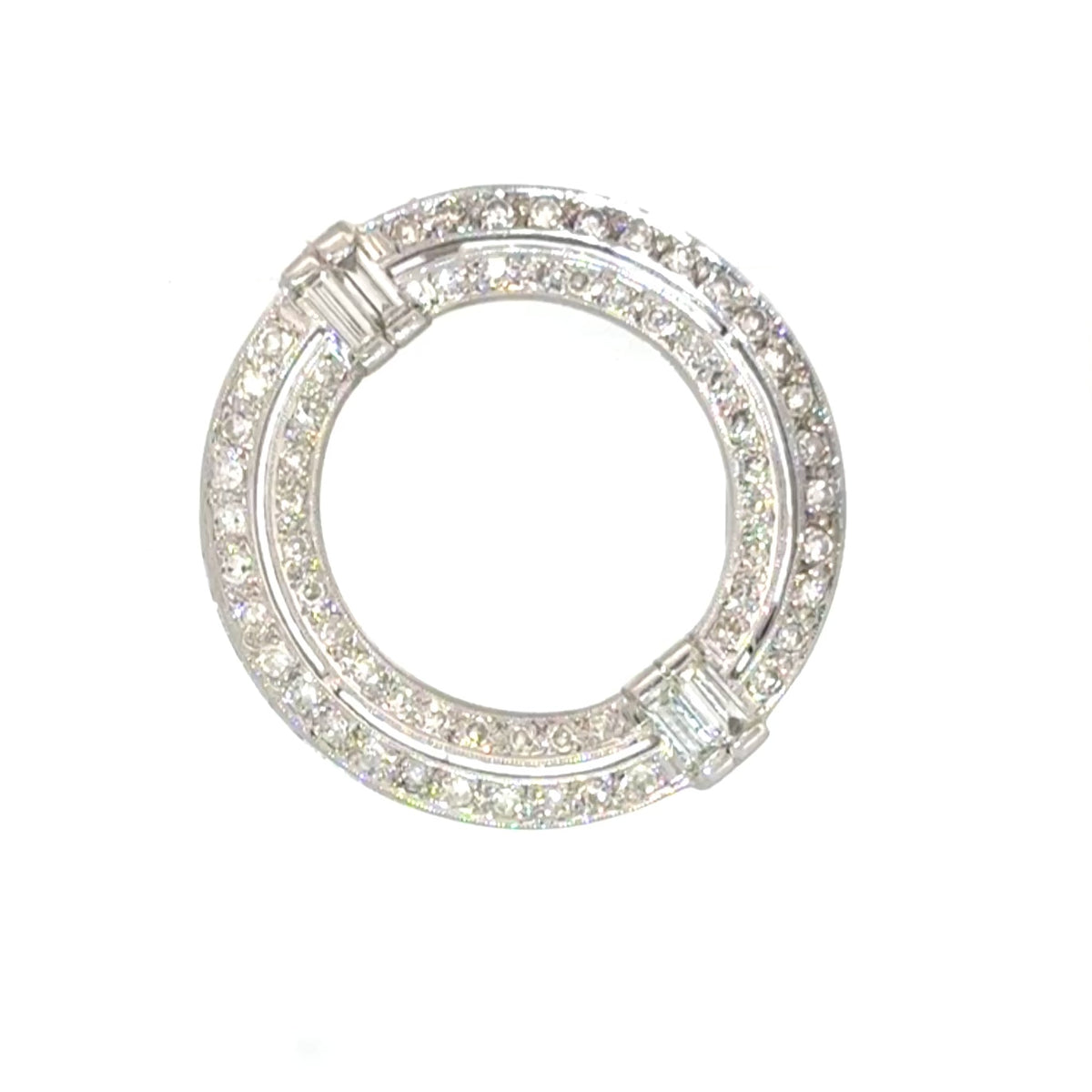 Vintage Mid-Century 14K White Gold Diamond Circle Brooch/Pendant ~1.73ctw