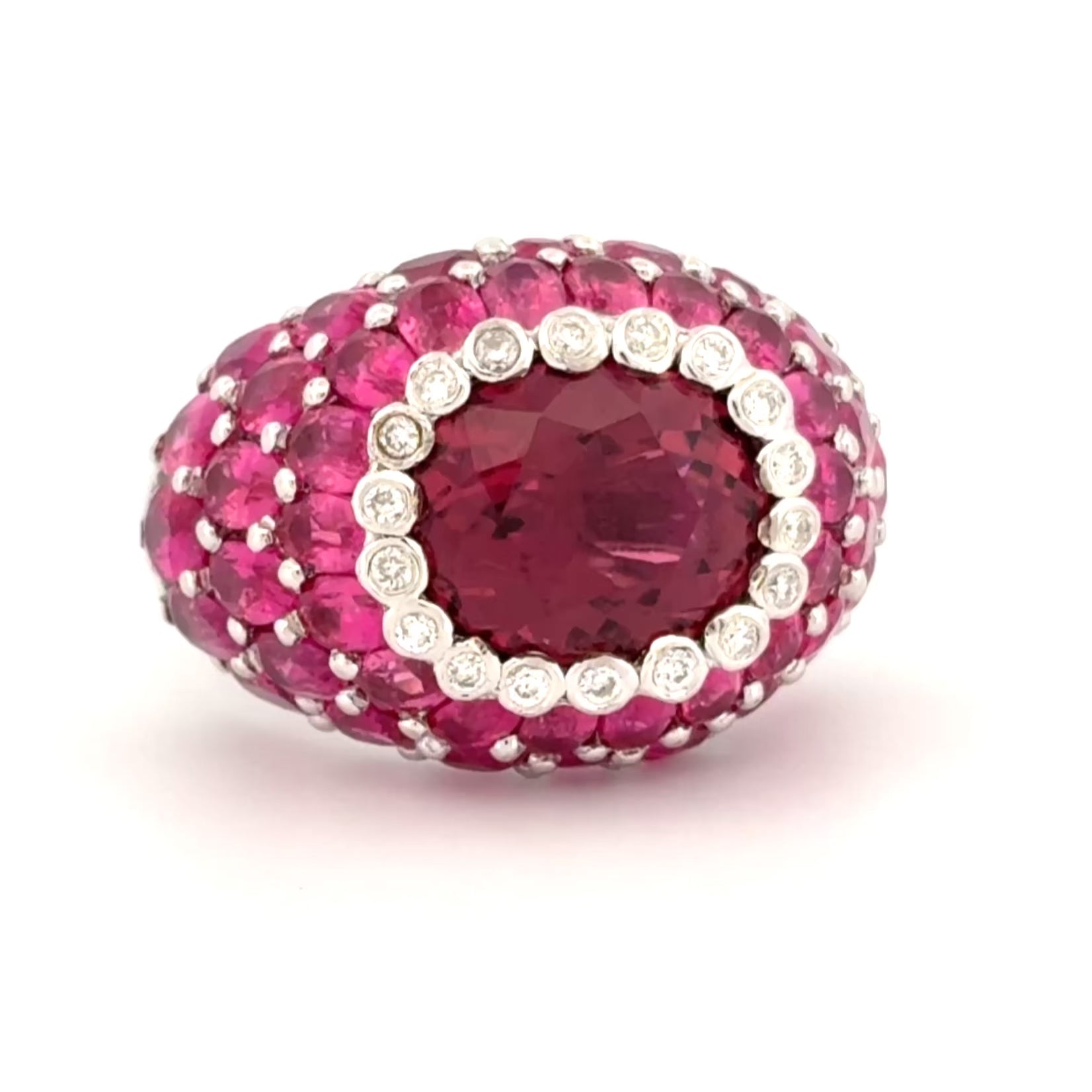 Sonia B. Pink Tourmaline, Pink Sapphire and Diamond 18K White Gold Bombé Ring