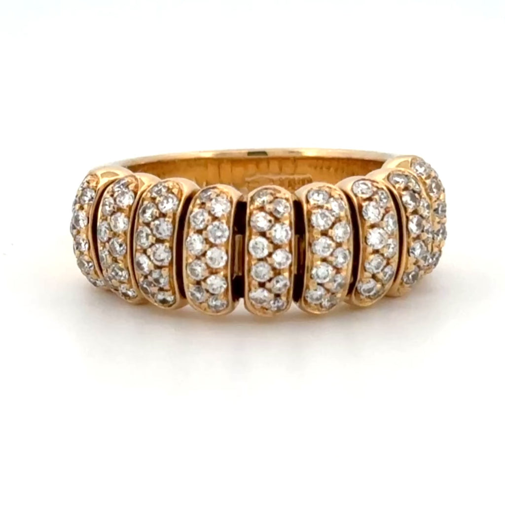 Estate 18K Yellow Gold Pavé Diamond Multi-Segment Band Ring, ~1.35 CTW, Italy