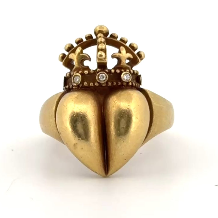 Vintage Kieselstein Cord Heart Ring 18k Yellow Gold w/ Diamond Accents