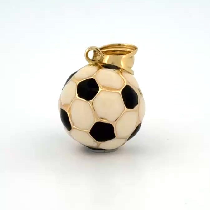 Vintage Soccer Ball Pendant in 14k Gold & Enamel, Italy