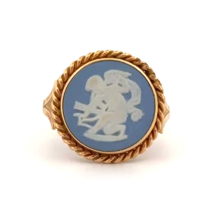 Vintage Wedgwood Jasperware Cameo Ring, 14k Yellow Gold