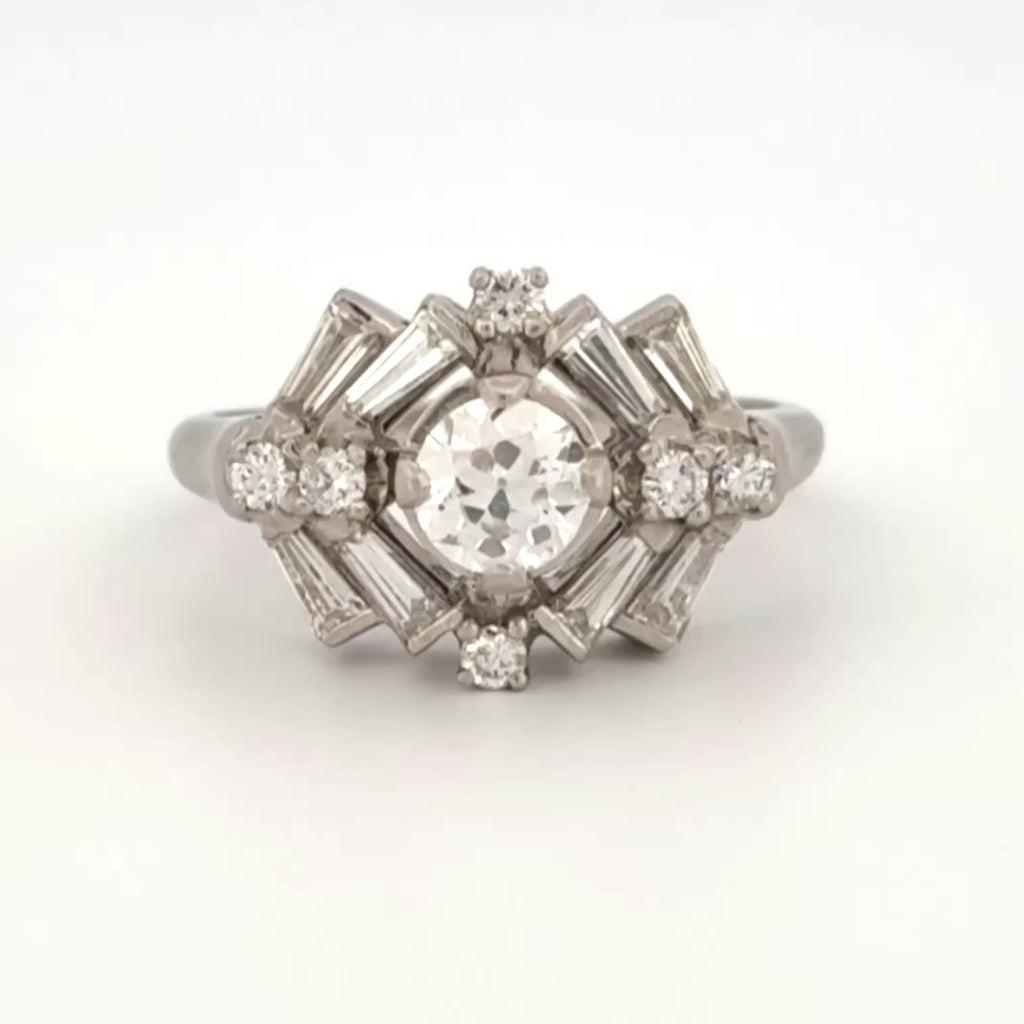 Vintage Mid-Century Platinum European Cut Diamond Cocktail Ring 1.87ctw