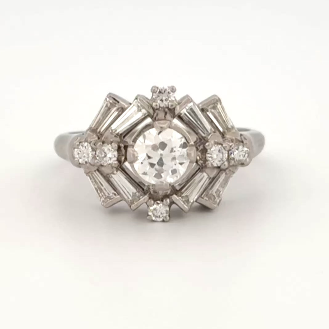 Vintage Mid-Century Platinum European Cut Diamond Cocktail Ring 1.87ctw