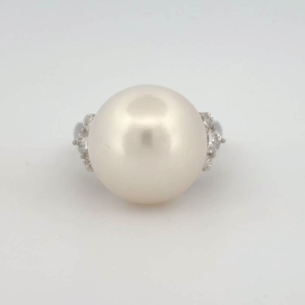 Estate South Sea Pearl & Diamond Platinum Ring 15.2mm