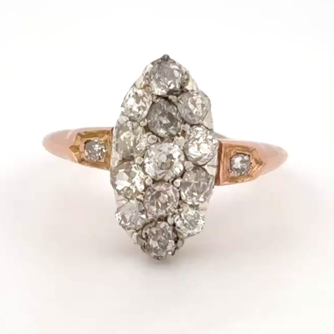 Antique Victorian Old Mine Cut Cluster Ring 18k ~1.60ctw
