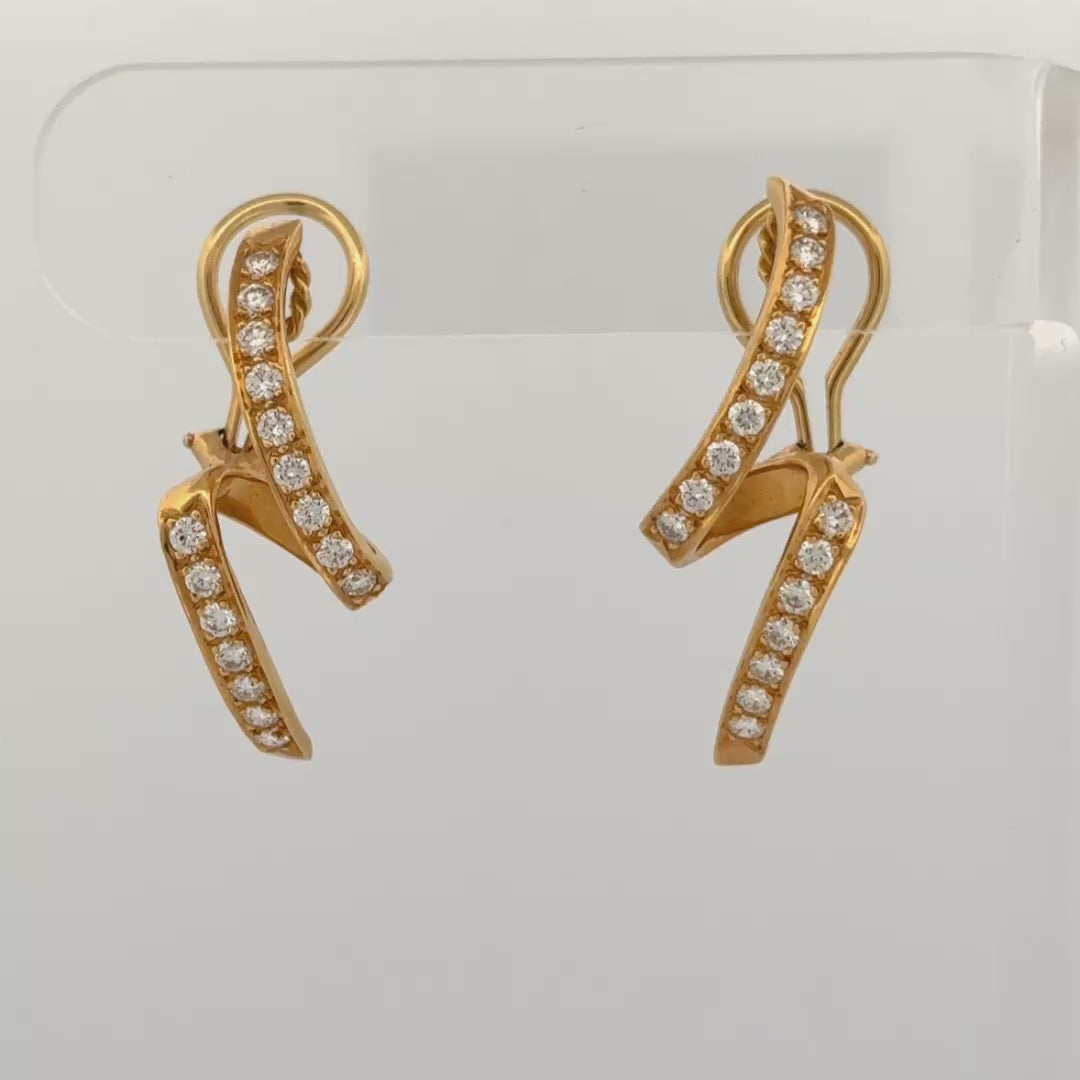 Estate Dankner Ribbon Stiletto Diamond Earrings in 18k Yellow Gold