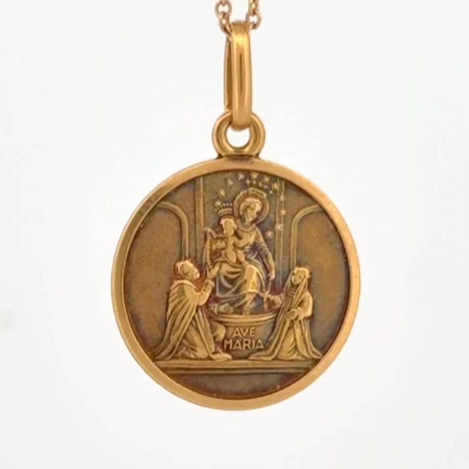 Vintage Unoaerre 18K Yellow Gold Ave Maria Our Lady of the Rosary Medal Pendant,